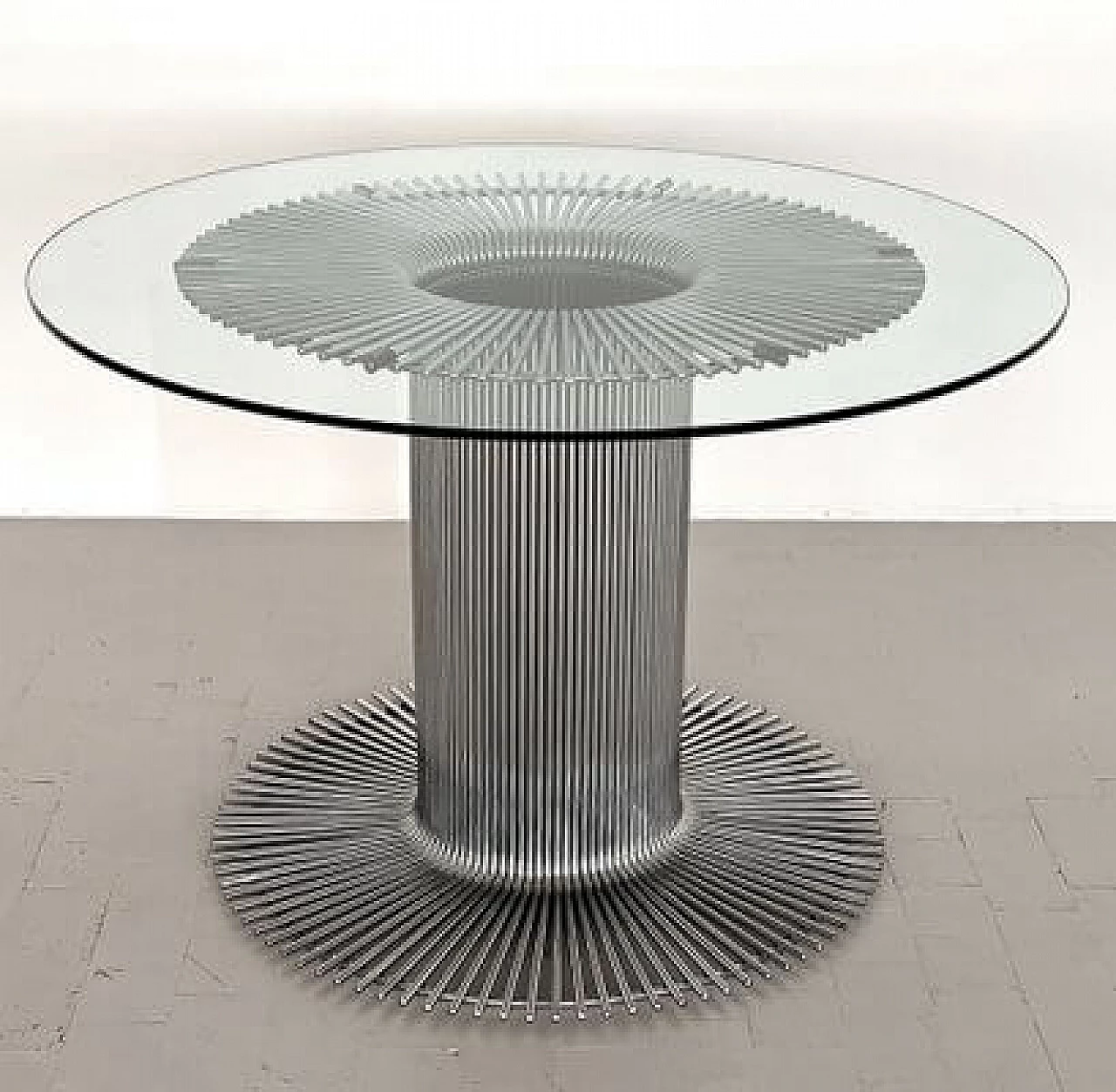 Glass table with chrome-plated metal pedestal in the style of Verner Panton, 1970s 13