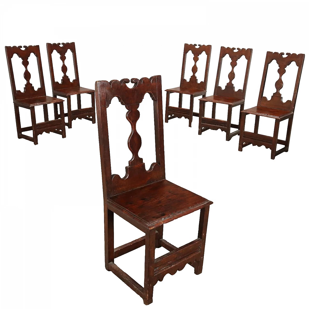 6 Neo-Renaissance beech and chestnut chairs, late 19th century 1