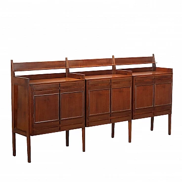 Walnut sideboard with drawers, shelf and hinged doors, 1960s