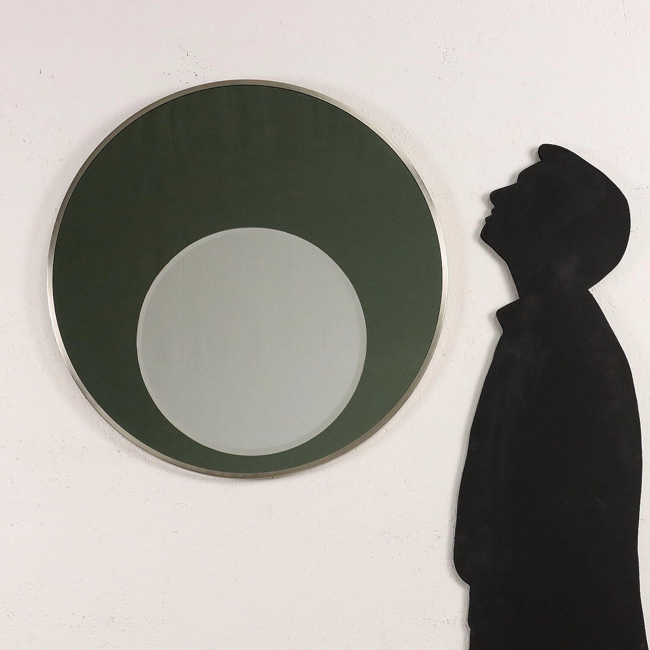 Round smoked and mirrored glass wall mirror, 1970s 2