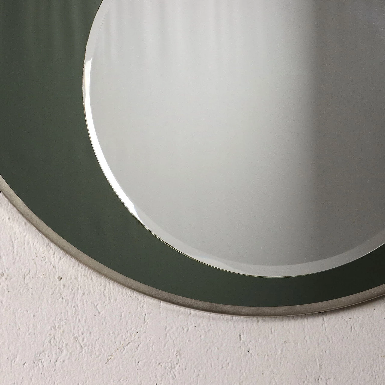 Round smoked and mirrored glass wall mirror, 1970s 3