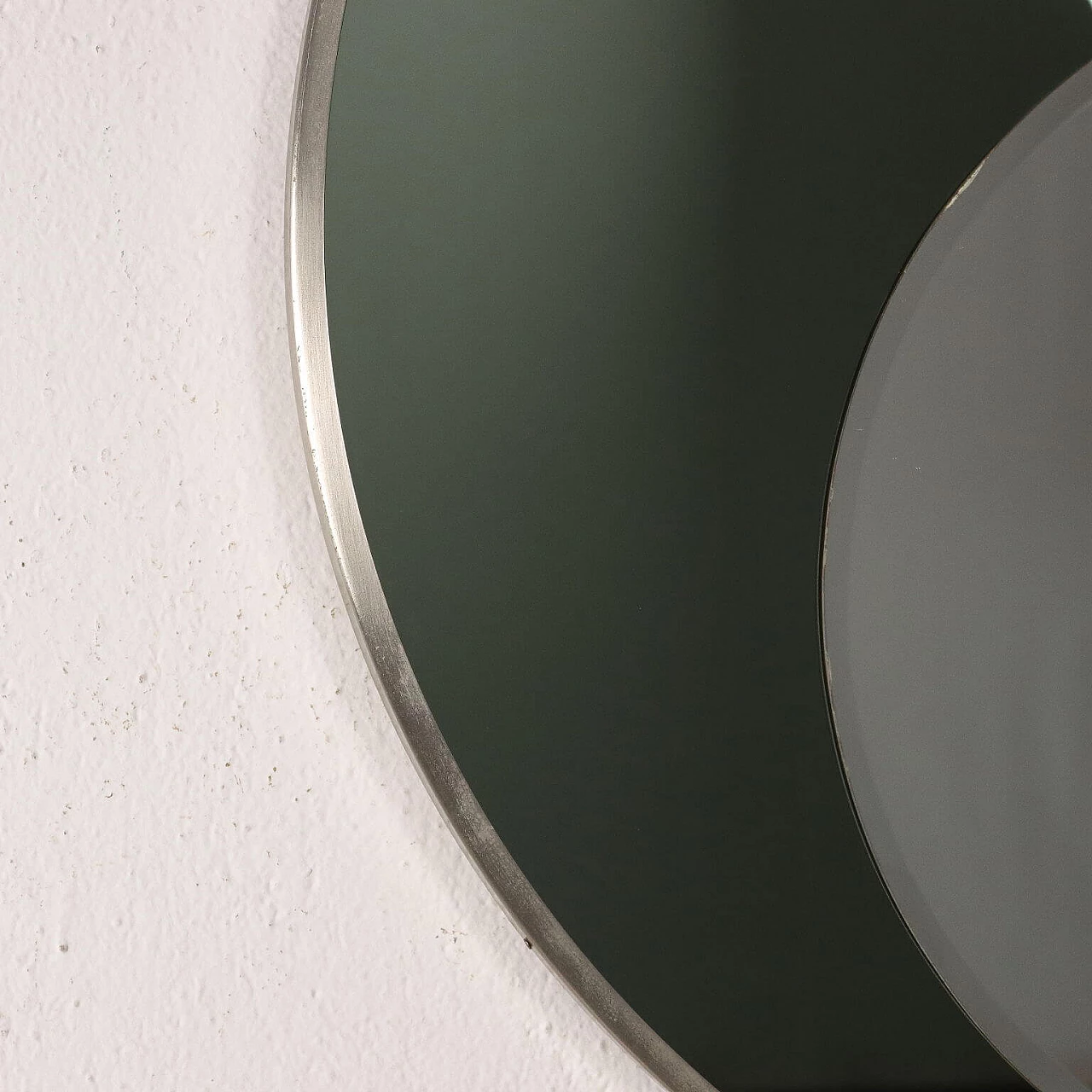 Round smoked and mirrored glass wall mirror, 1970s 4