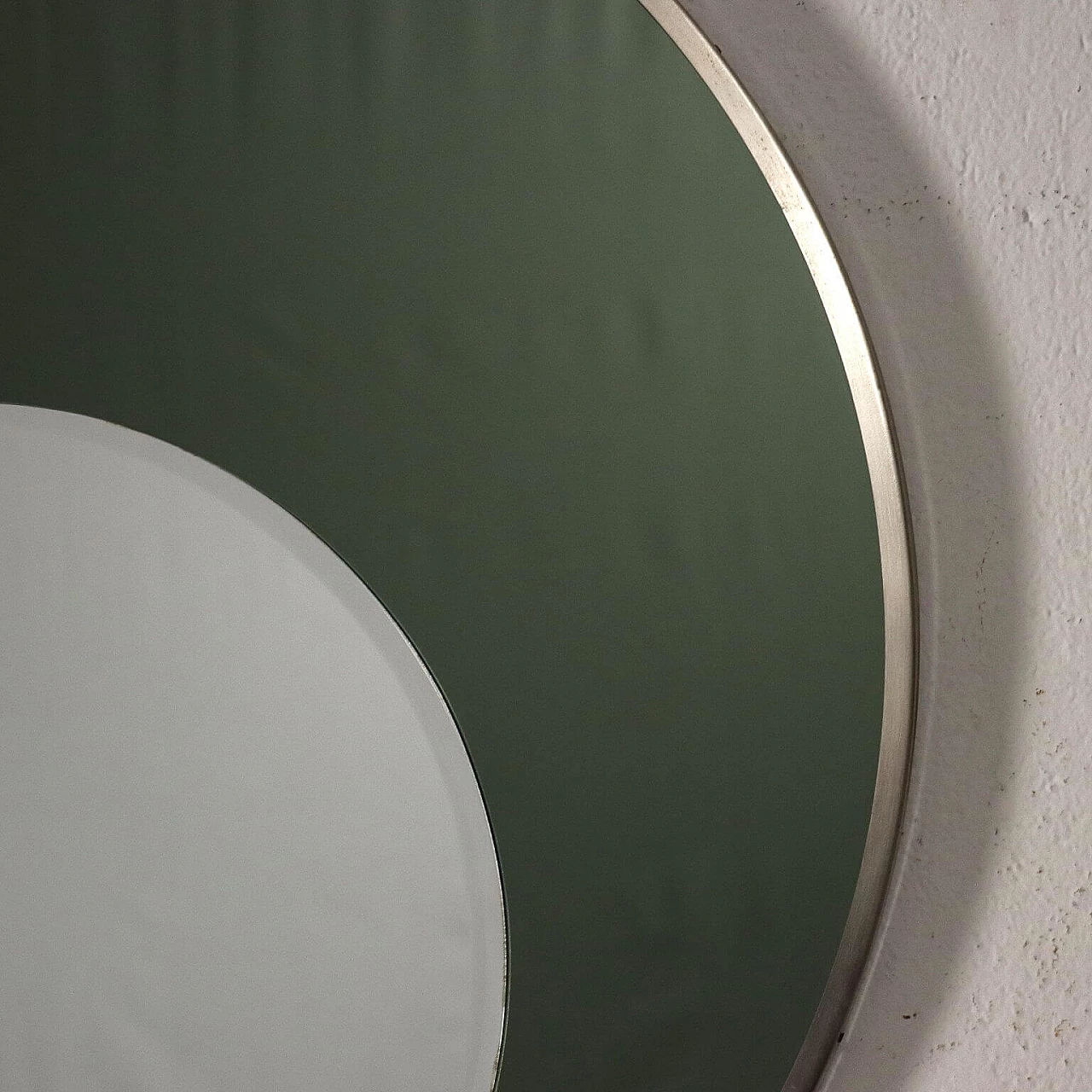 Round smoked and mirrored glass wall mirror, 1970s 5