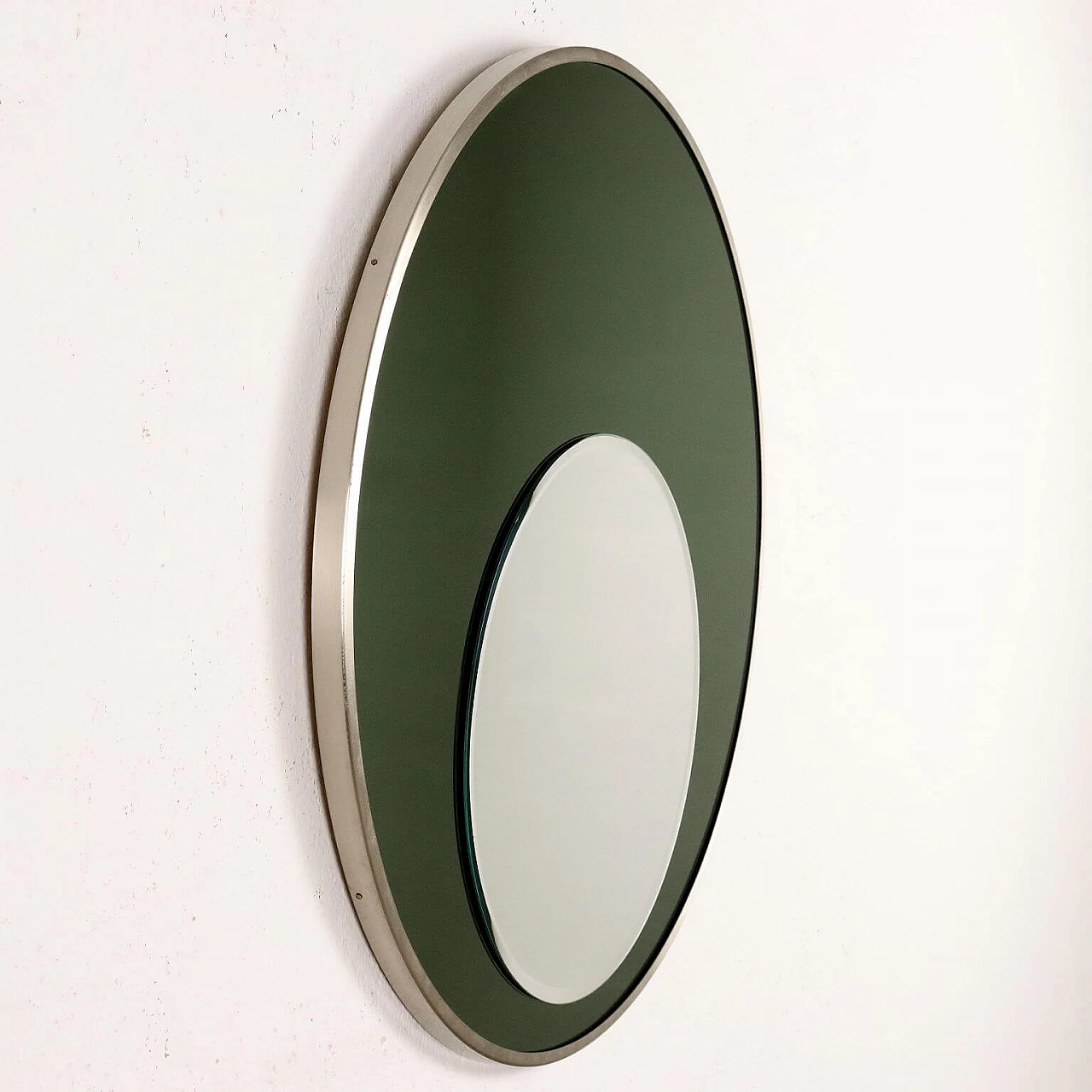 Round smoked and mirrored glass wall mirror, 1970s 7