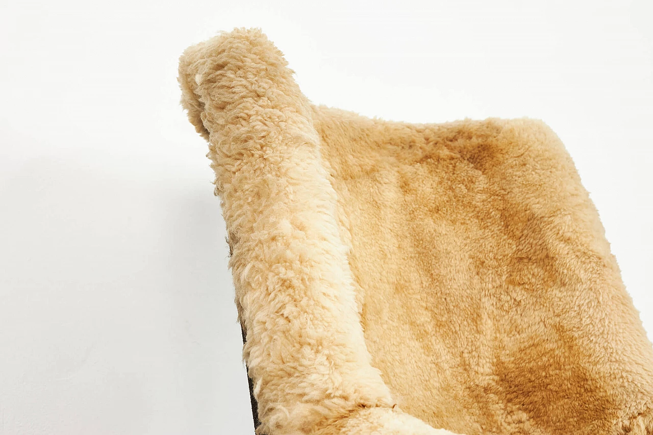 Sheepskin and oak armchair and pouf by Júlia Gaubek, 1969 12