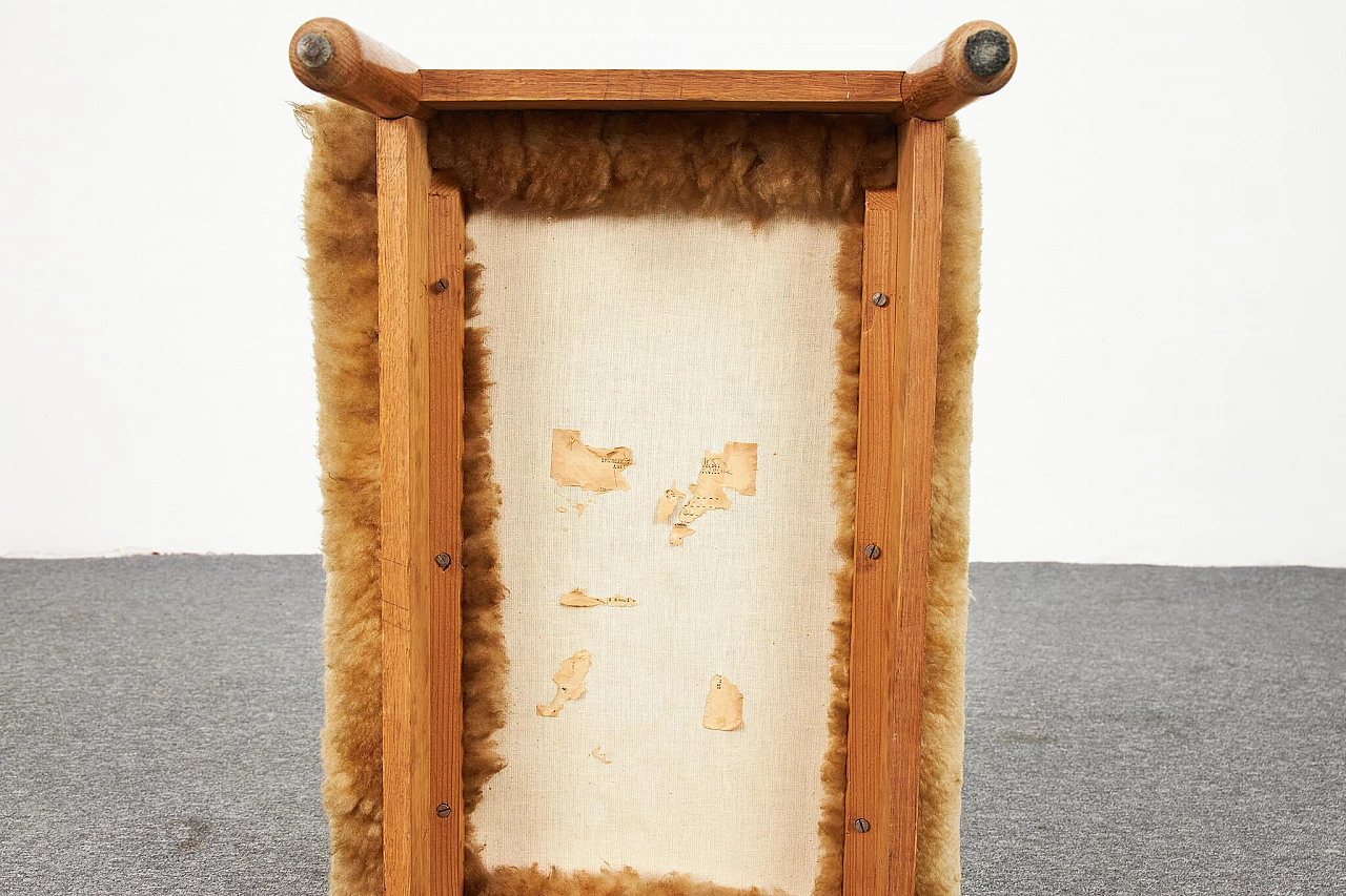 Sheepskin and oak armchair and pouf by Júlia Gaubek, 1969 16
