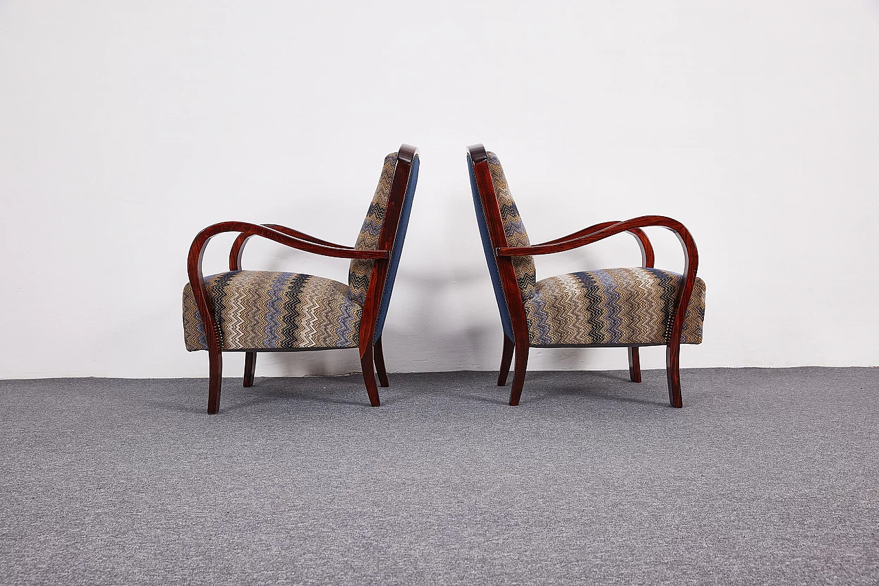 Pair of American walnut and fabric armchairs by Gyula Kaesz, 1930s 1