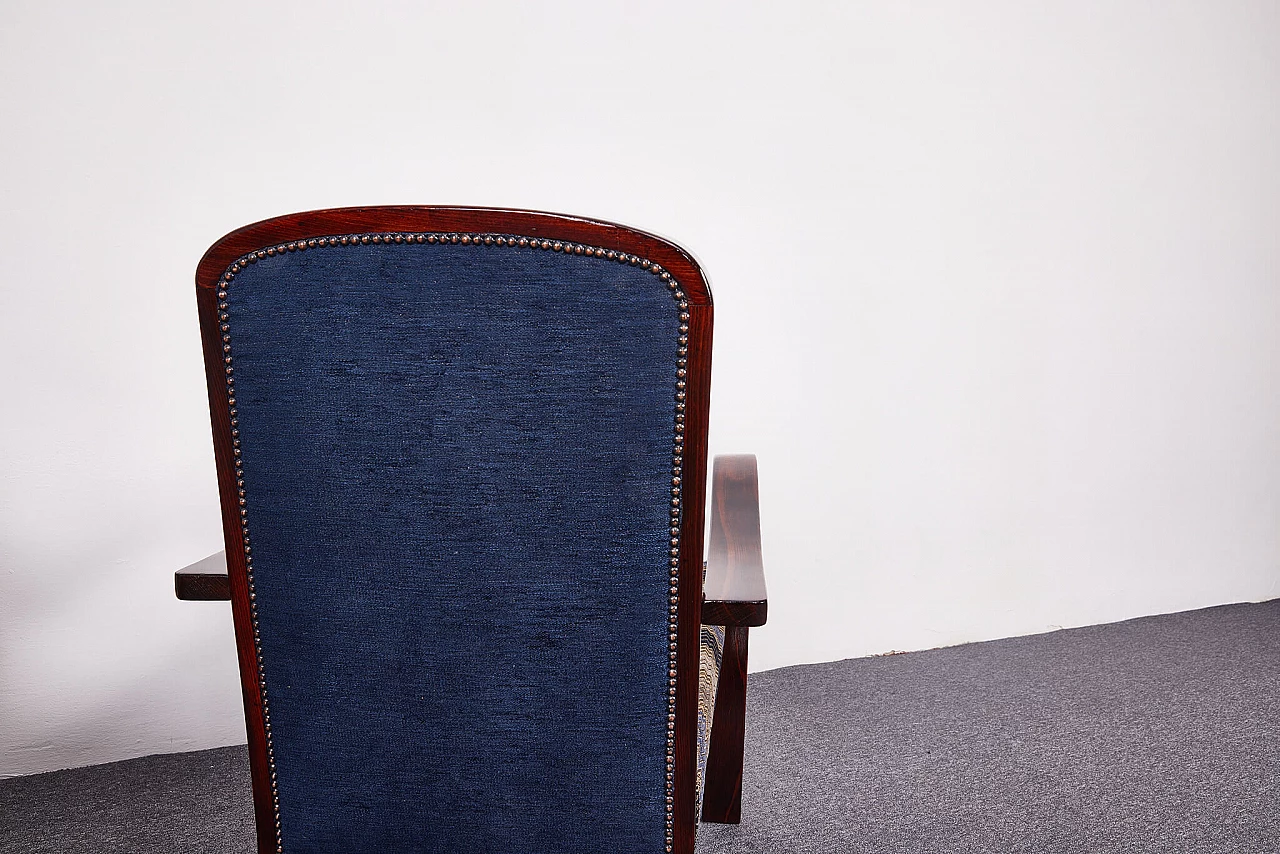 Pair of American walnut and fabric armchairs by Gyula Kaesz, 1930s 2