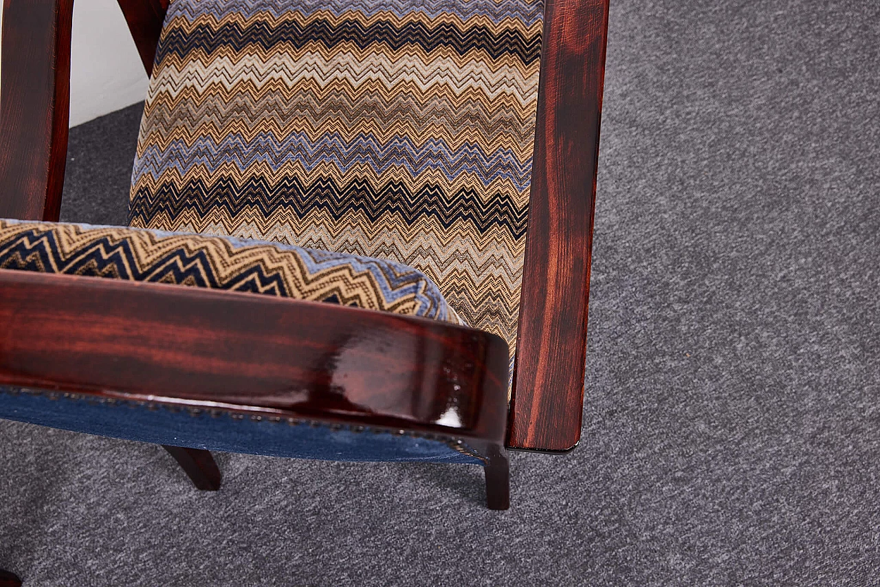 Pair of American walnut and fabric armchairs by Gyula Kaesz, 1930s 3