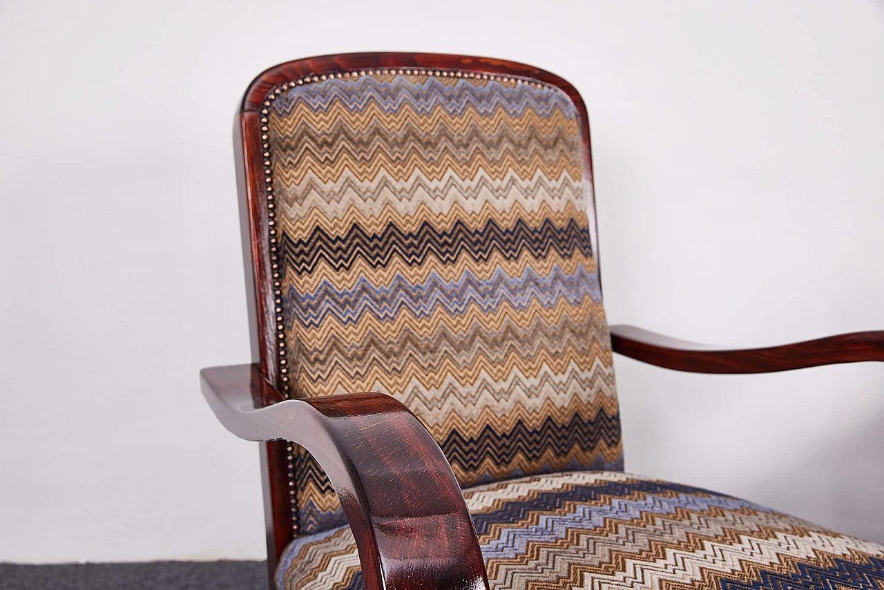 Pair of American walnut and fabric armchairs by Gyula Kaesz, 1930s 6