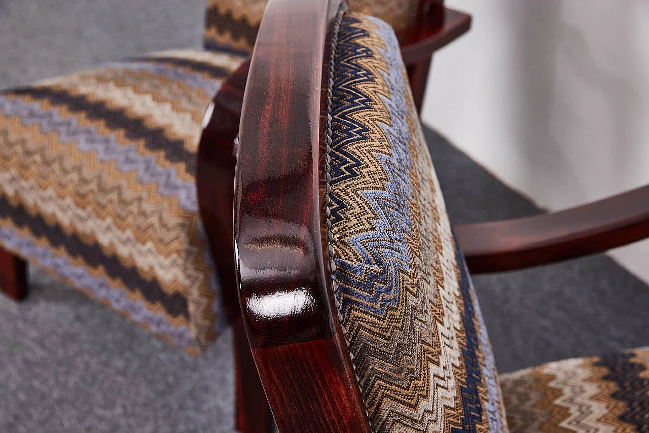 Pair of American walnut and fabric armchairs by Gyula Kaesz, 1930s 7