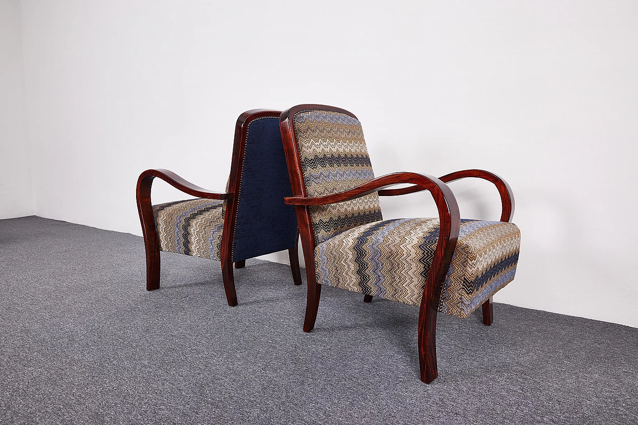 Pair of American walnut and fabric armchairs by Gyula Kaesz, 1930s 8