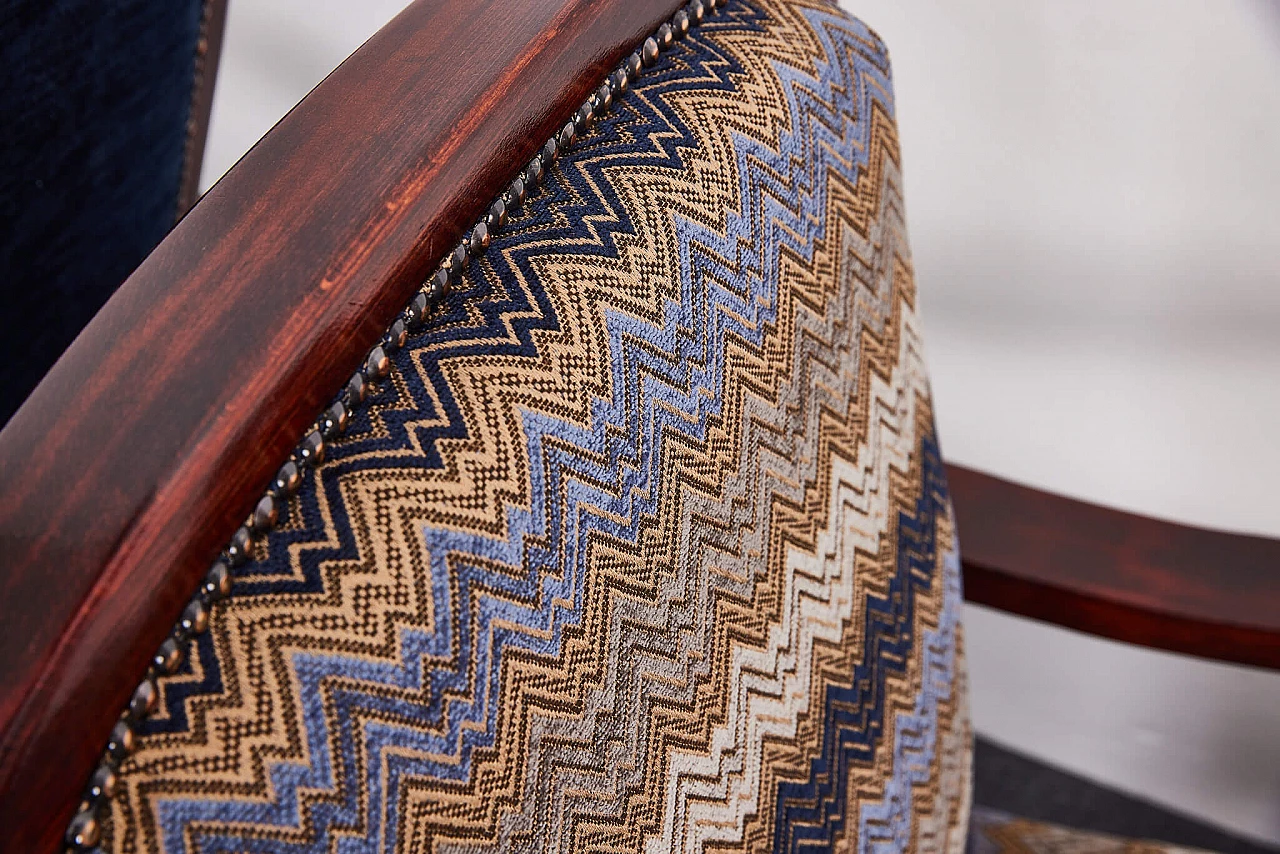 Pair of American walnut and fabric armchairs by Gyula Kaesz, 1930s 9