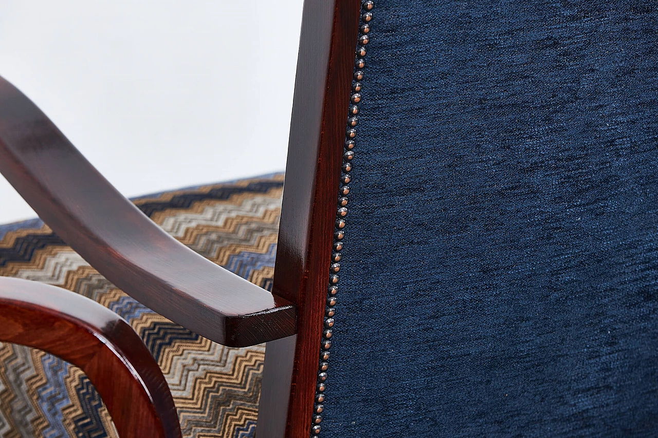 Pair of American walnut and fabric armchairs by Gyula Kaesz, 1930s 10