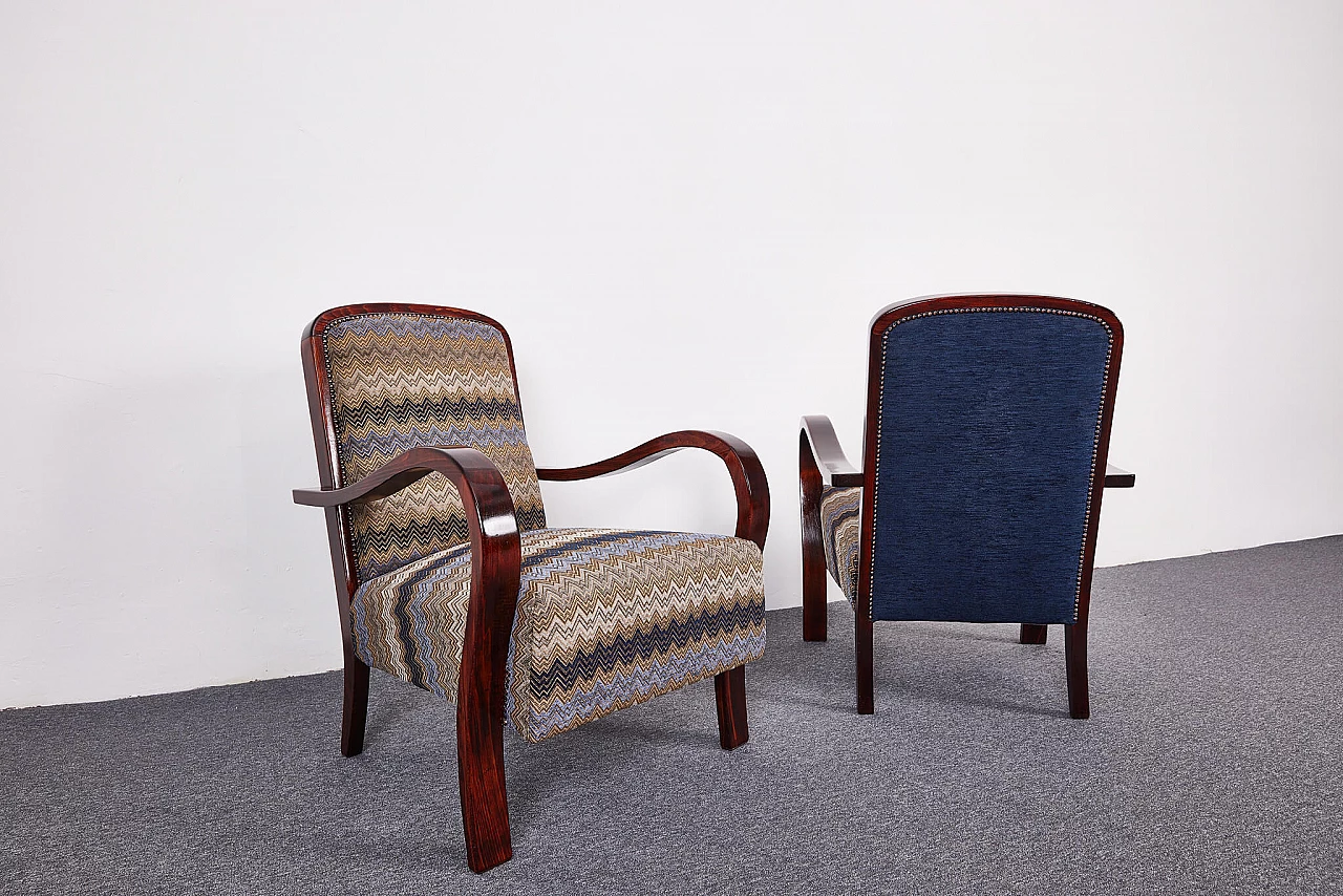Pair of American walnut and fabric armchairs by Gyula Kaesz, 1930s 12