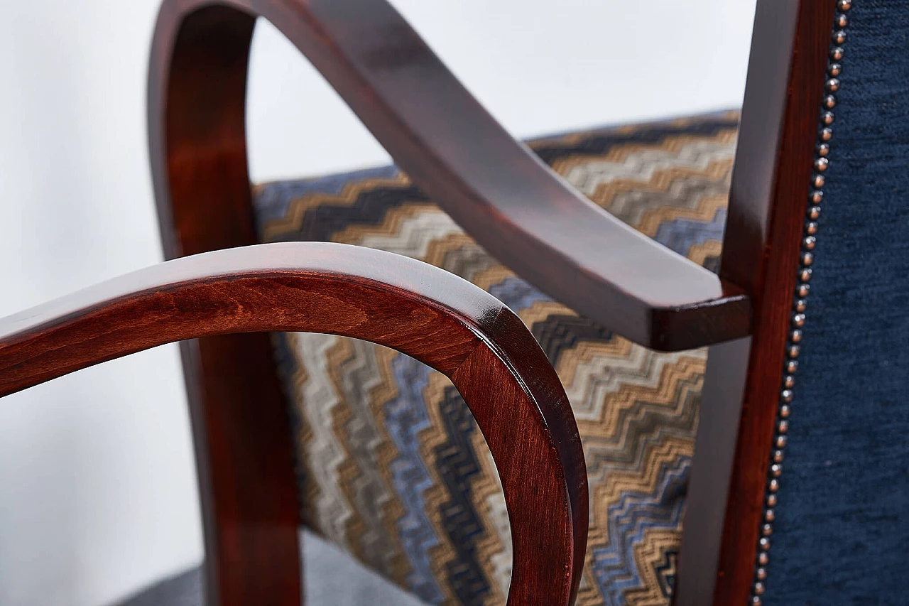 Pair of American walnut and fabric armchairs by Gyula Kaesz, 1930s 13