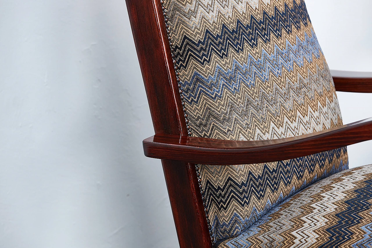 Pair of American walnut and fabric armchairs by Gyula Kaesz, 1930s 14