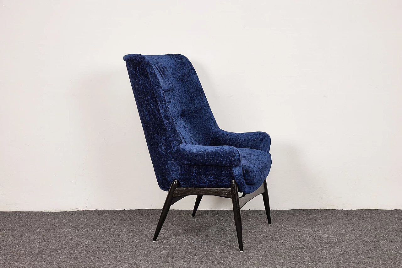 Blue velvet armchair by Júlia Gaubek, 1960s 1
