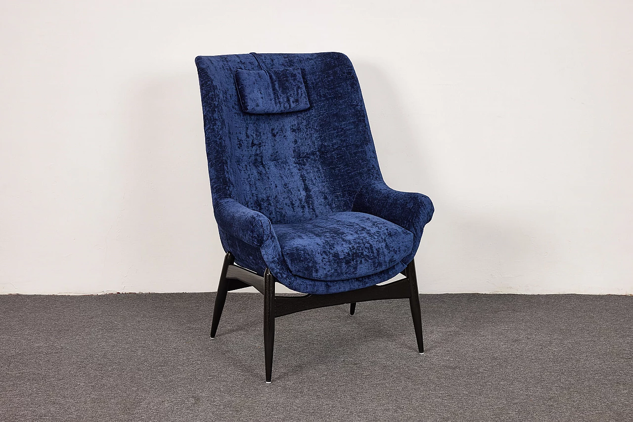 Blue velvet armchair by Júlia Gaubek, 1960s 2