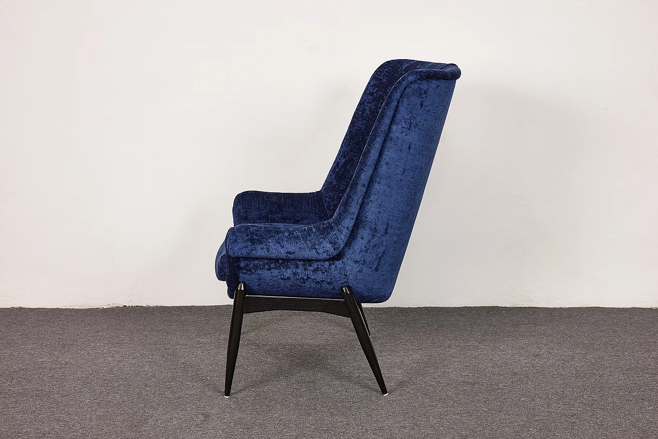 Blue velvet armchair by Júlia Gaubek, 1960s 4