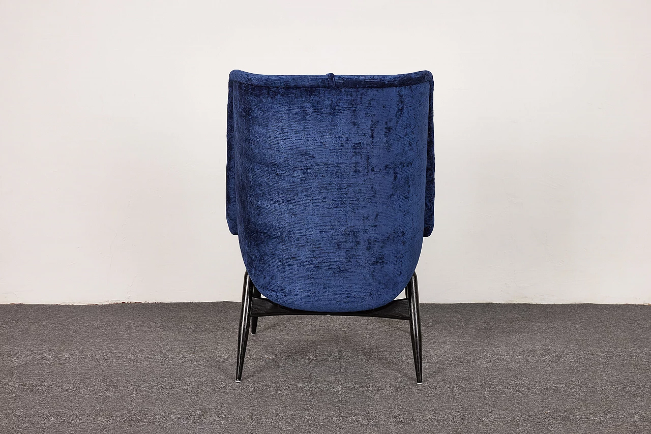 Blue velvet armchair by Júlia Gaubek, 1960s 5
