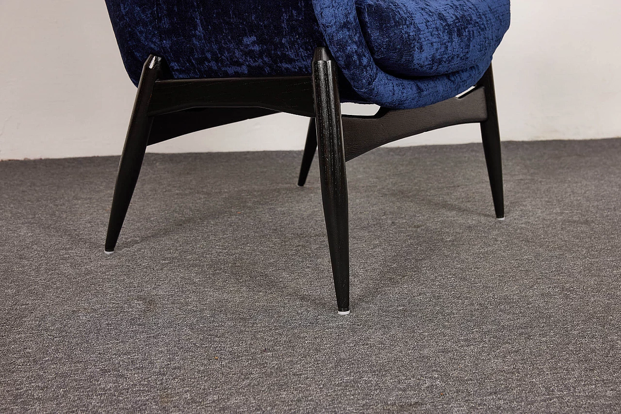 Blue velvet armchair by Júlia Gaubek, 1960s 6