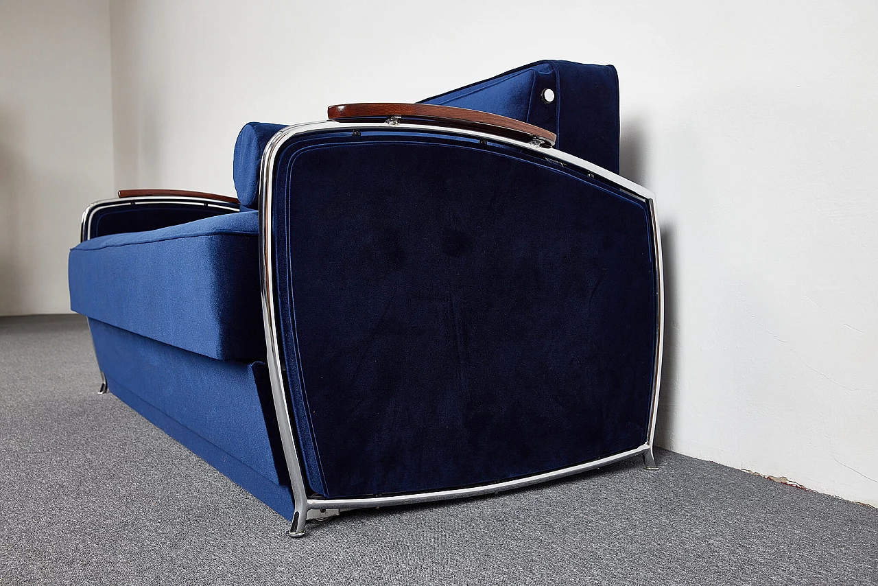 Bauhaus-style blue velvet sofa-bed by József Peresztegi, 1958 1