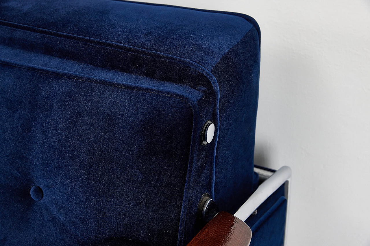 Bauhaus-style blue velvet sofa-bed by József Peresztegi, 1958 4