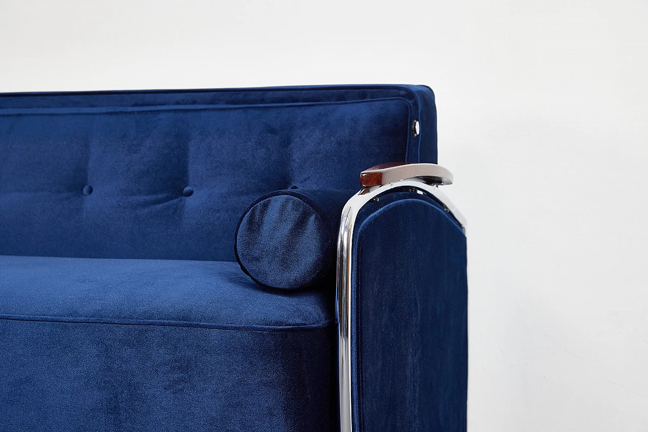 Bauhaus-style blue velvet sofa-bed by József Peresztegi, 1958 5