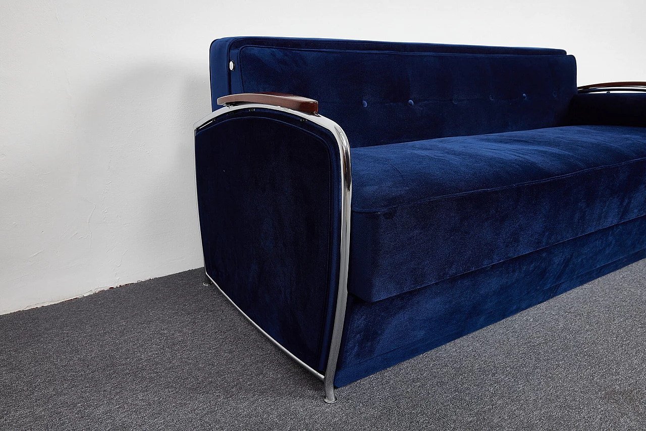 Bauhaus-style blue velvet sofa-bed by József Peresztegi, 1958 6