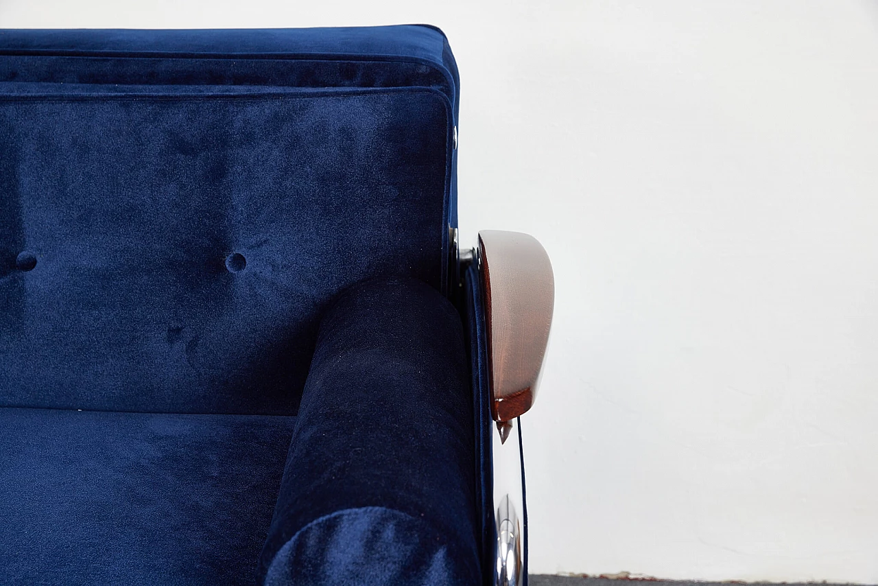 Bauhaus-style blue velvet sofa-bed by József Peresztegi, 1958 7