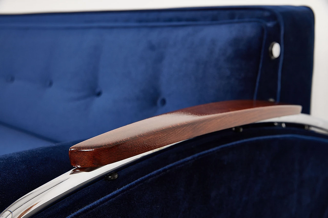 Bauhaus-style blue velvet sofa-bed by József Peresztegi, 1958 9
