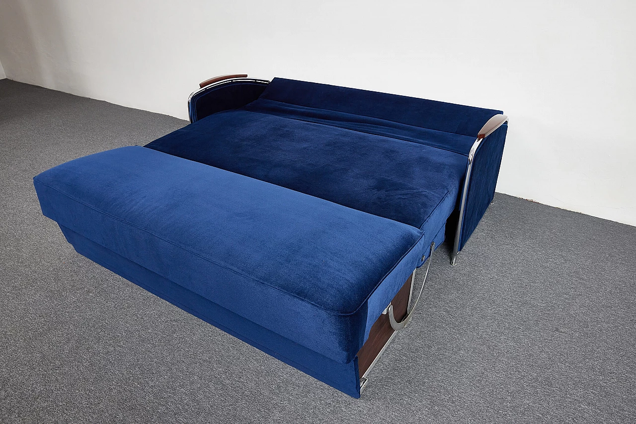 Bauhaus-style blue velvet sofa-bed by József Peresztegi, 1958 10