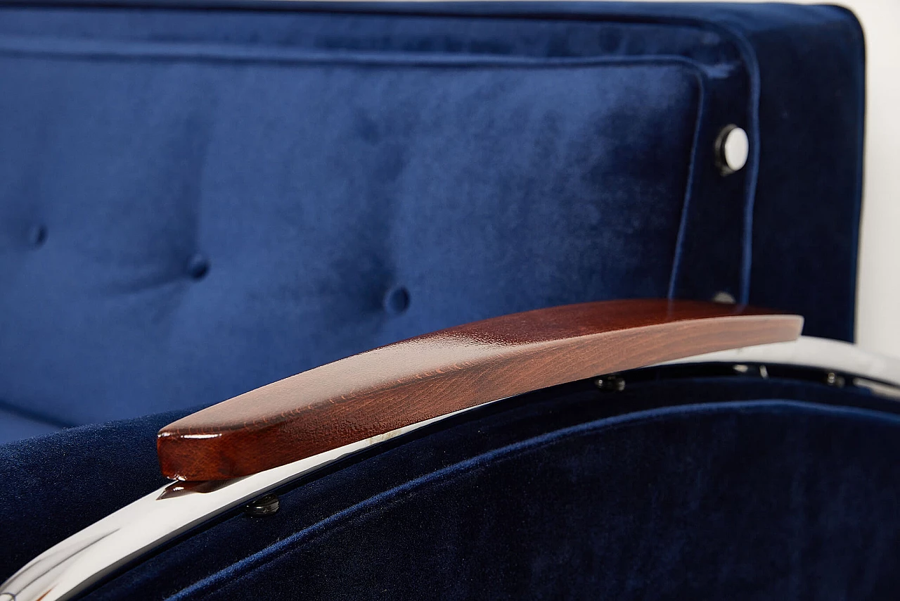 Bauhaus-style blue velvet sofa-bed by József Peresztegi, 1958 11