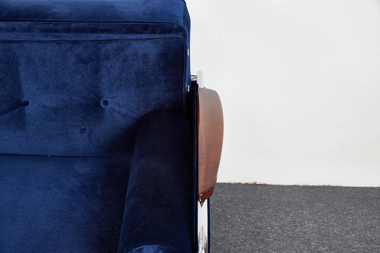 Bauhaus-style blue velvet sofa-bed by József Peresztegi, 1958 12
