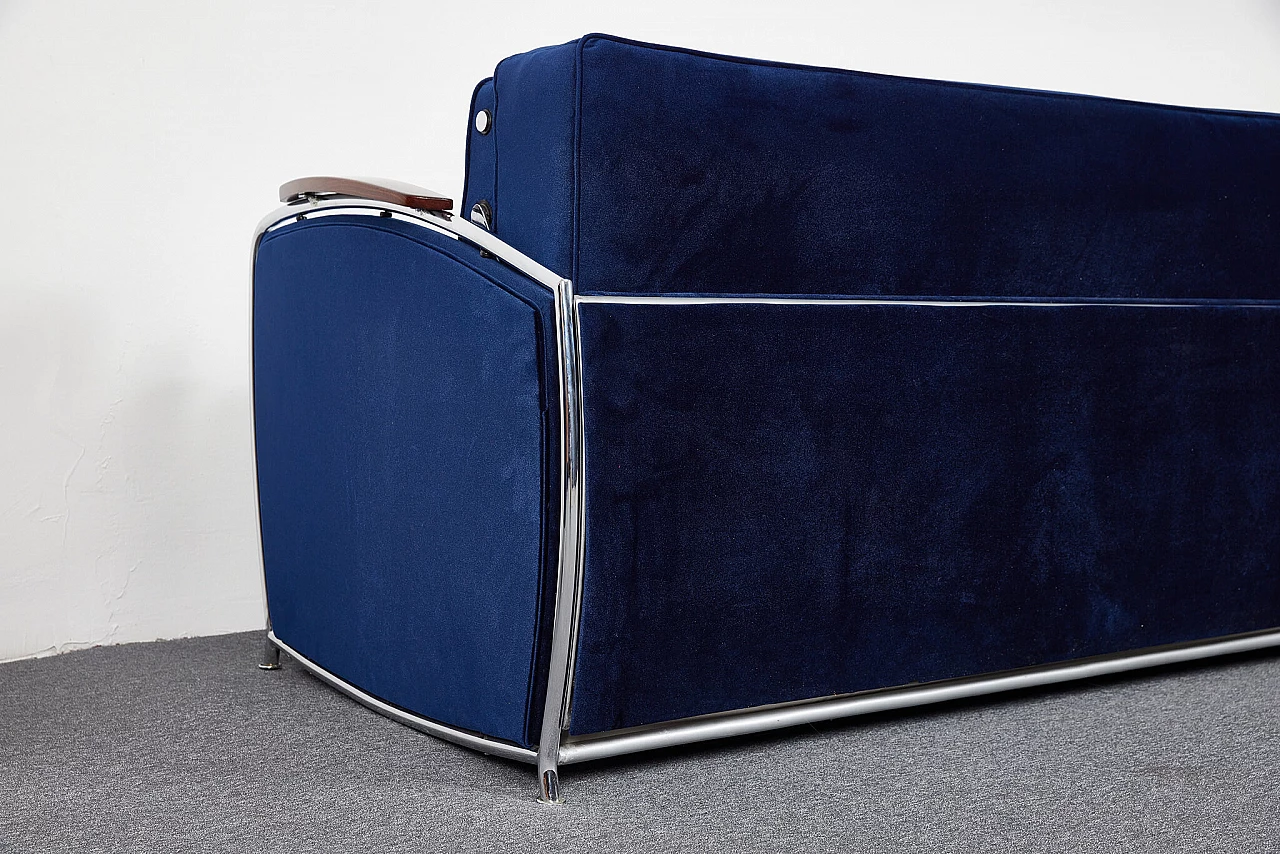 Bauhaus-style blue velvet sofa-bed by József Peresztegi, 1958 13