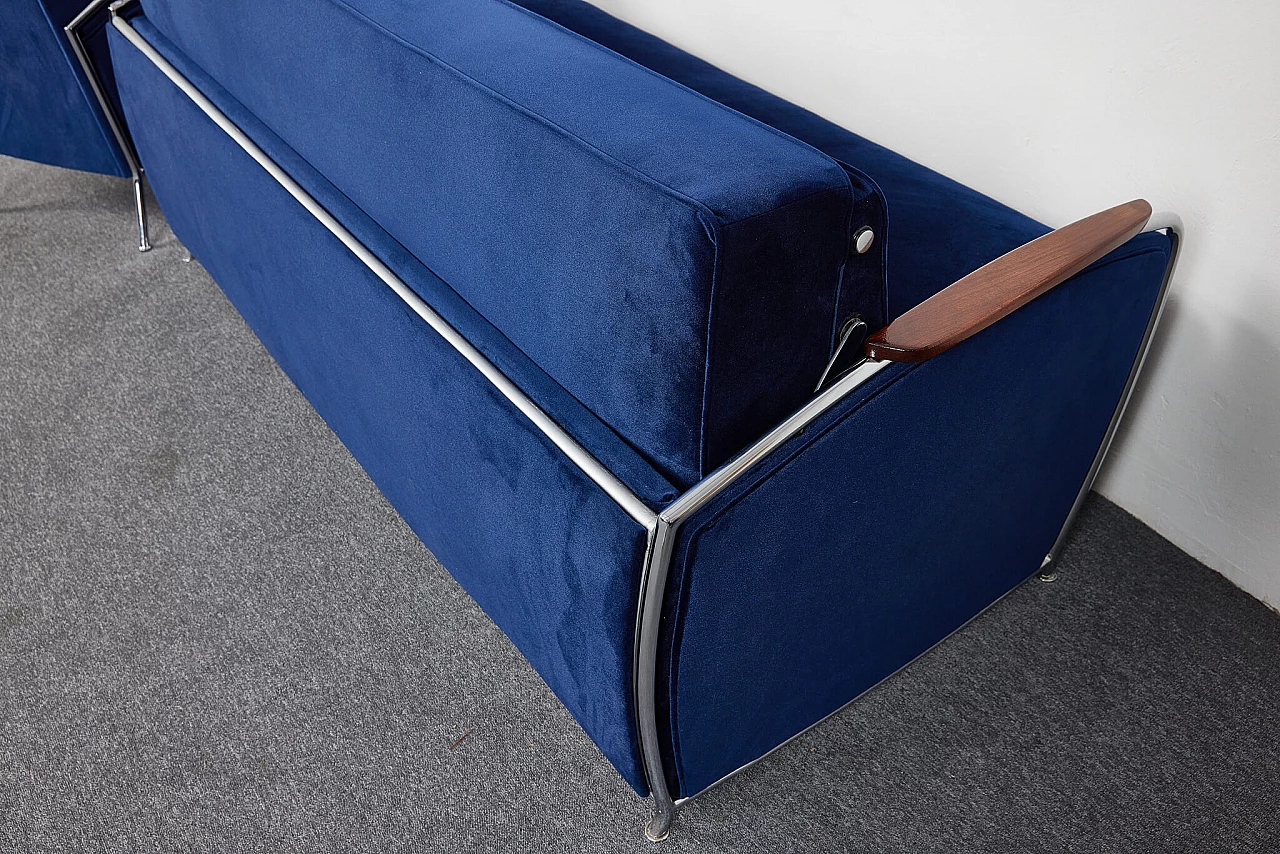Bauhaus-style blue velvet sofa-bed by József Peresztegi, 1958 14