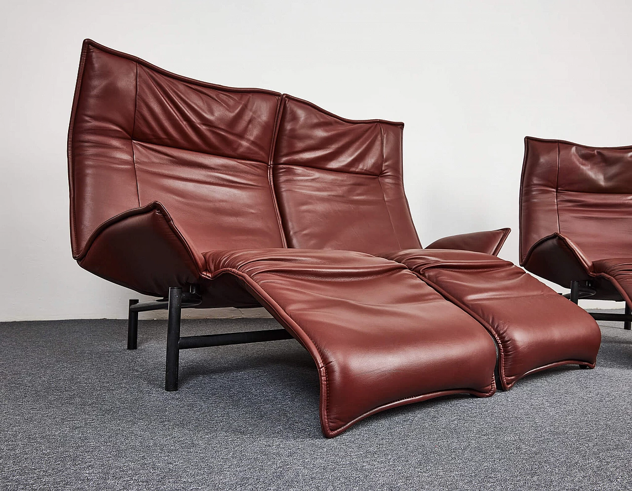 Veranda leather sofa and armchair by Vico Magistretti for Cassina, 1980s 2