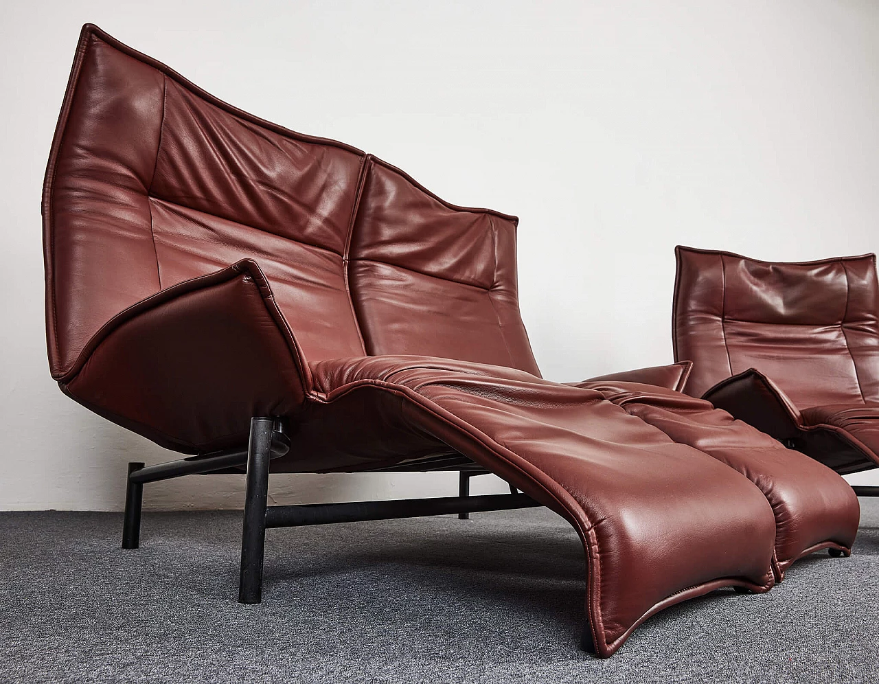 Veranda leather sofa and armchair by Vico Magistretti for Cassina, 1980s 4