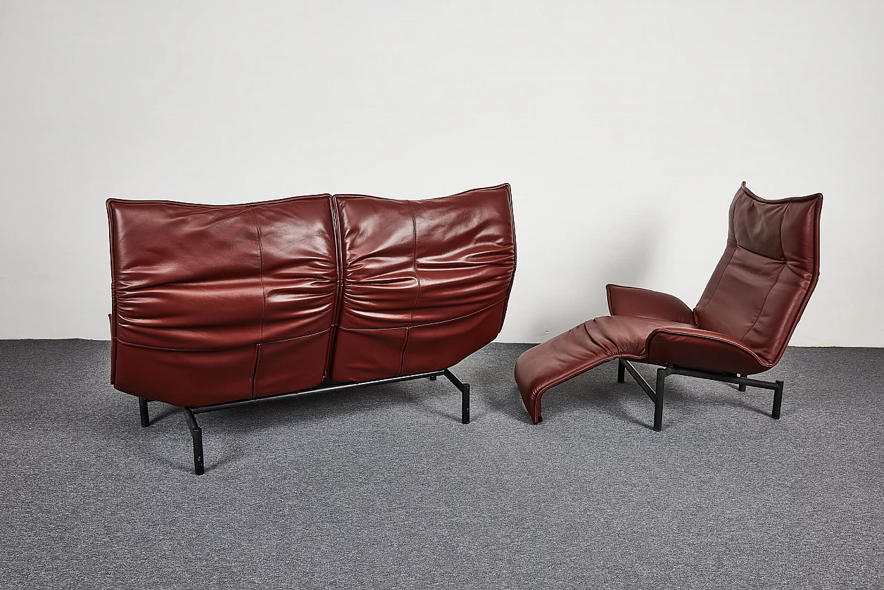 Veranda leather sofa and armchair by Vico Magistretti for Cassina, 1980s 17