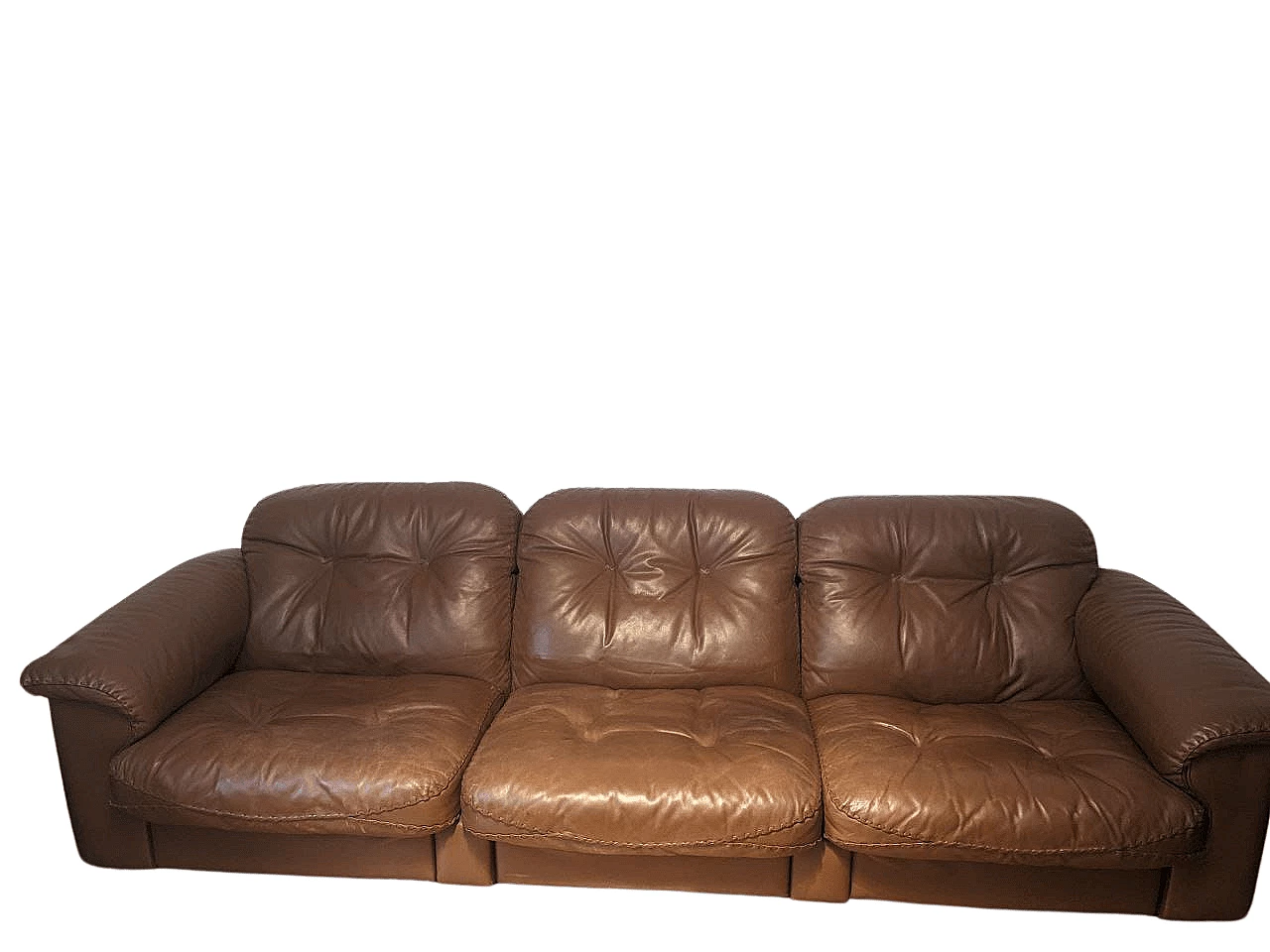 Coppia di poltrone, divano e pouf in pelle di De Sede, anni '60 2