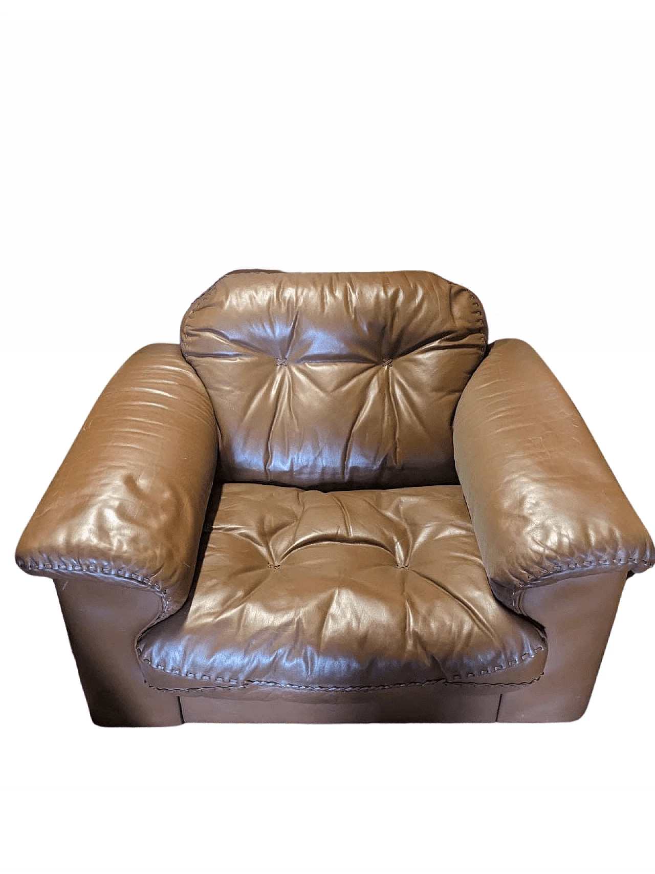 Coppia di poltrone, divano e pouf in pelle di De Sede, anni '60 3