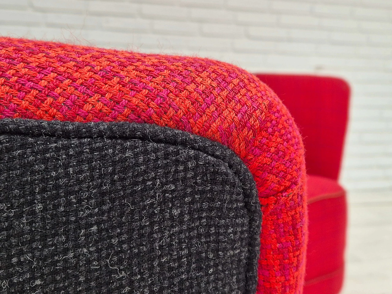 Divano danese Banana a due posti in lana e legno di faggio, anni '60 4