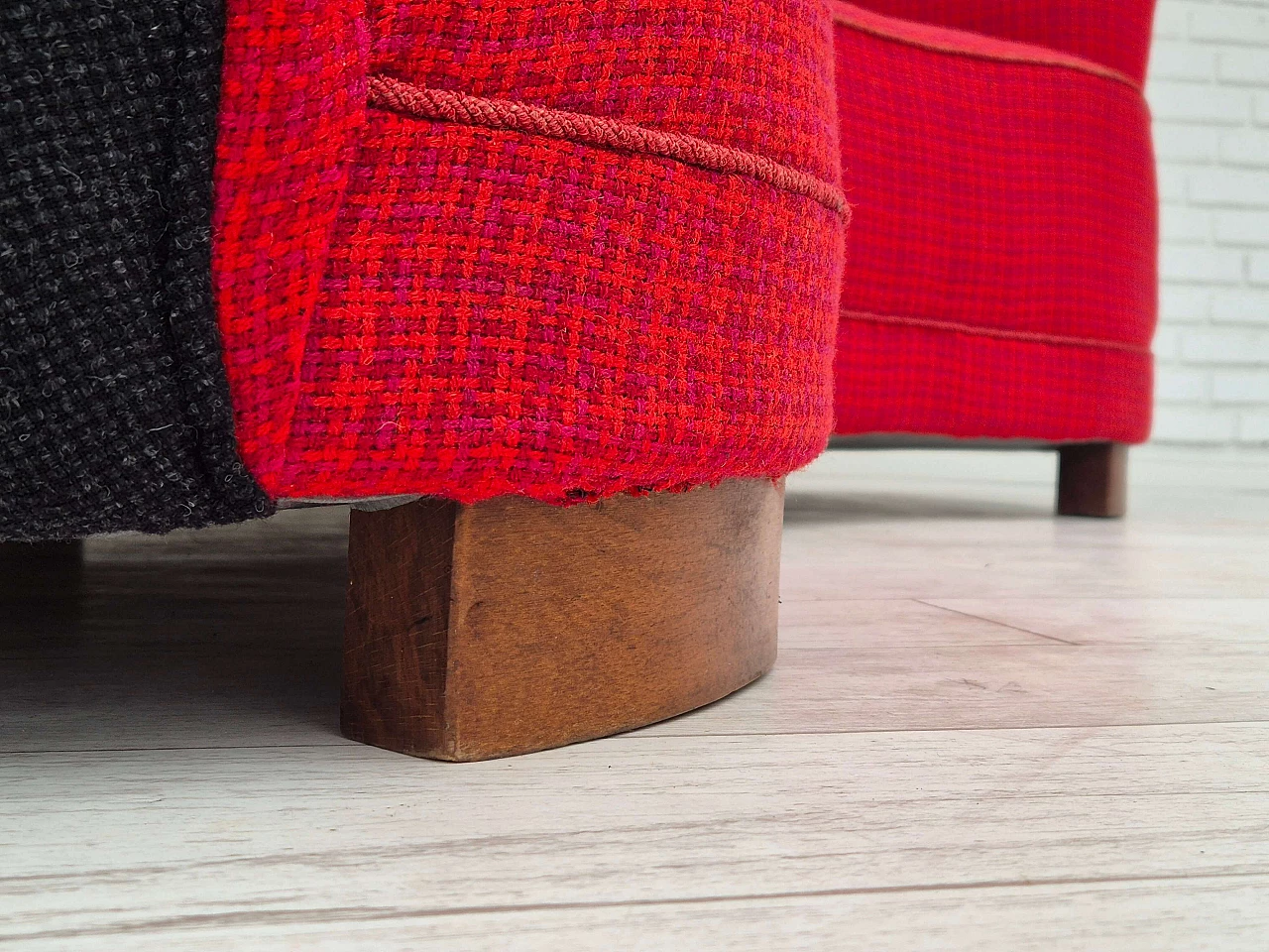 Divano danese Banana a due posti in lana e legno di faggio, anni '60 12