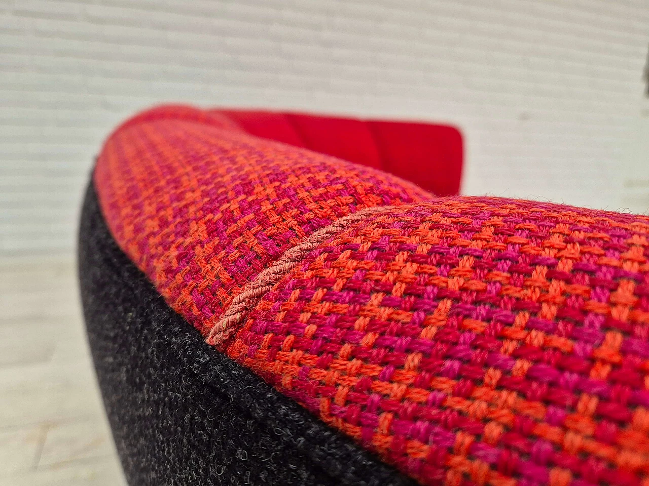 Divano danese Banana a due posti in lana e legno di faggio, anni '60 13