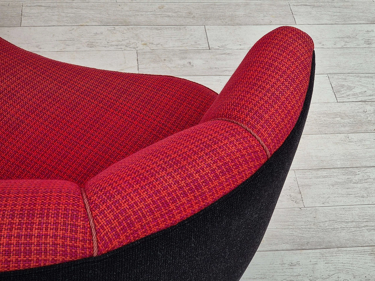 Divano danese Banana a due posti in lana e legno di faggio, anni '60 14