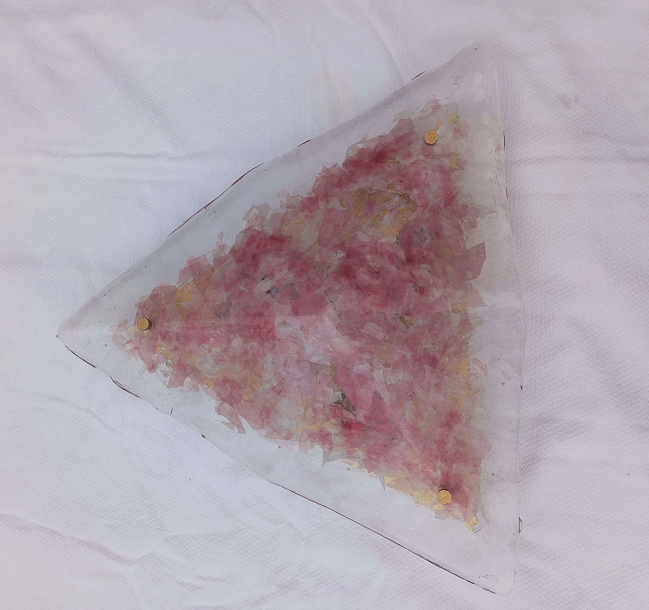 Lampadario triangolare in vetro di Murano rosa, anni '70 1
