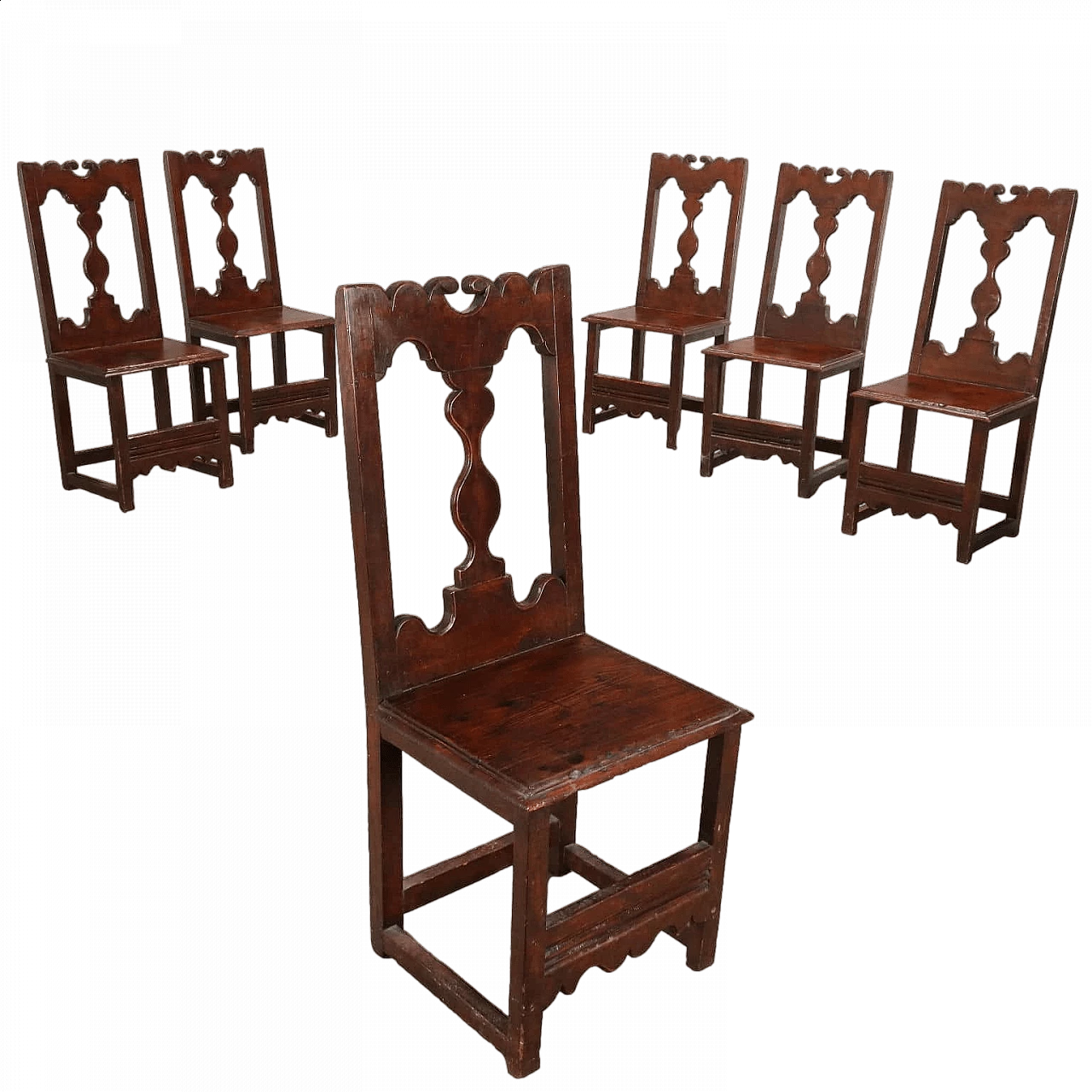 6 Neo-Renaissance beech and chestnut chairs, late 19th century 10