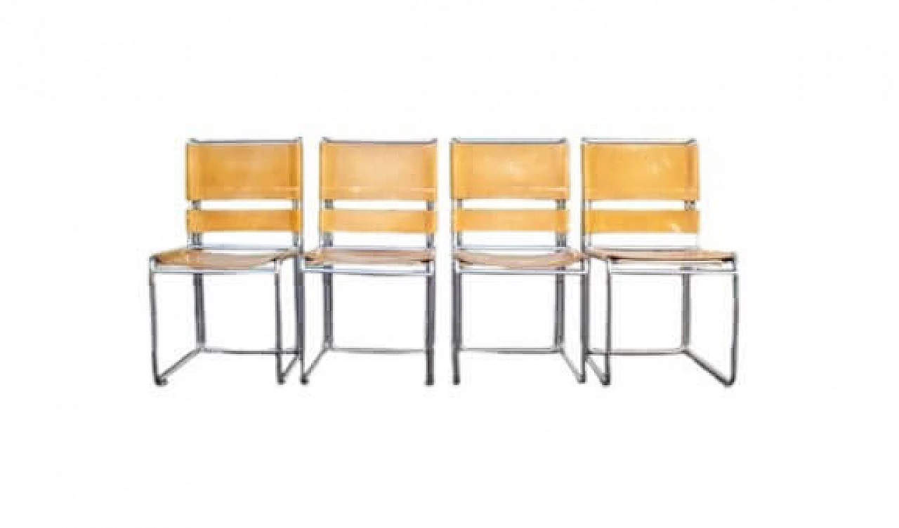4 chrome-plated metal and leather chairs by Gastone Rinaldi for Rima, 1970s 11