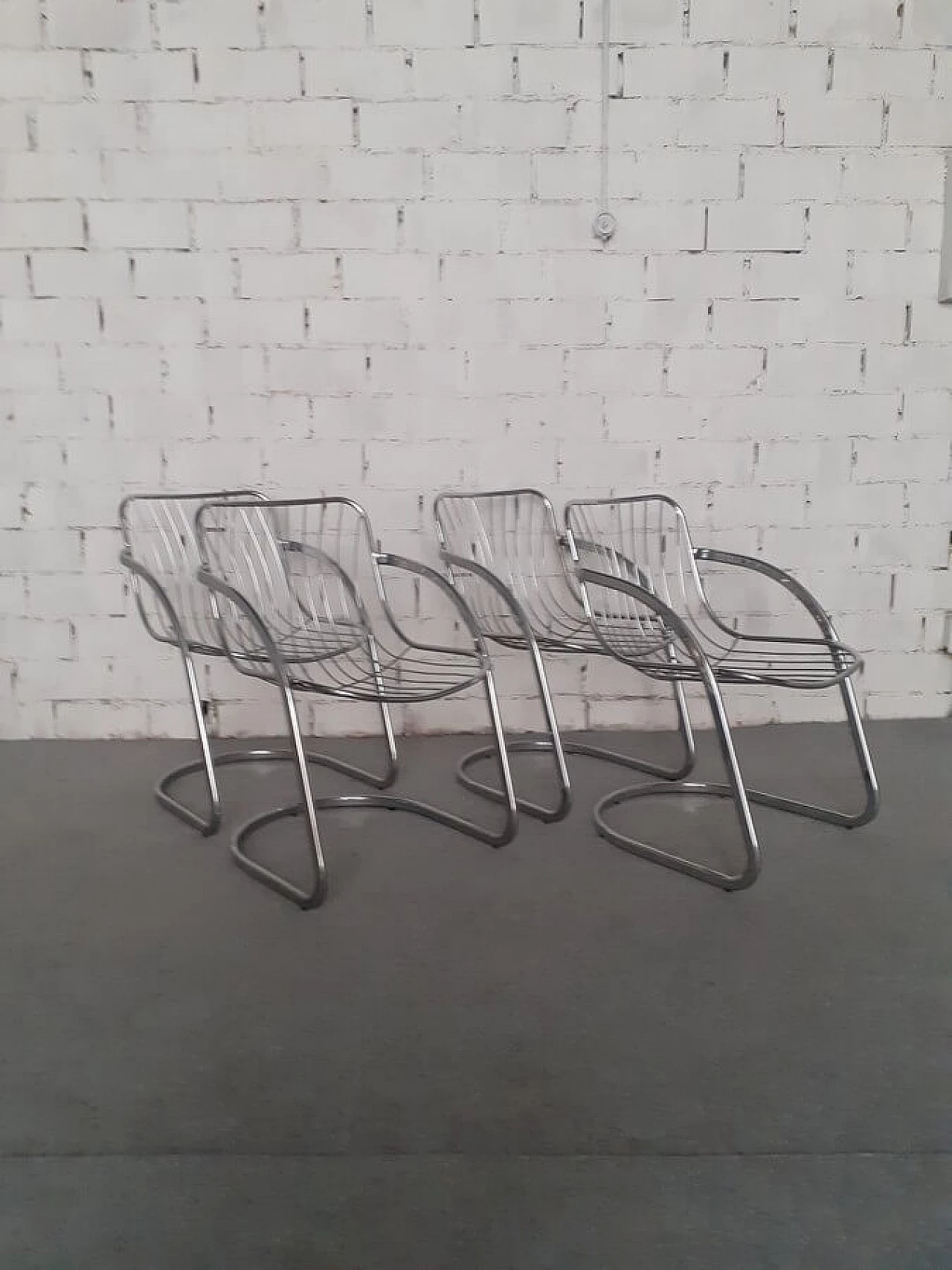 4 Chromed metal armchairs by Gastone Rinaldi, 1960s 1
